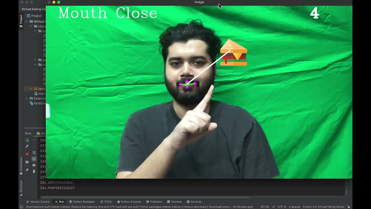 Healthy Eating Trainer app interface tracking facial cues for eating